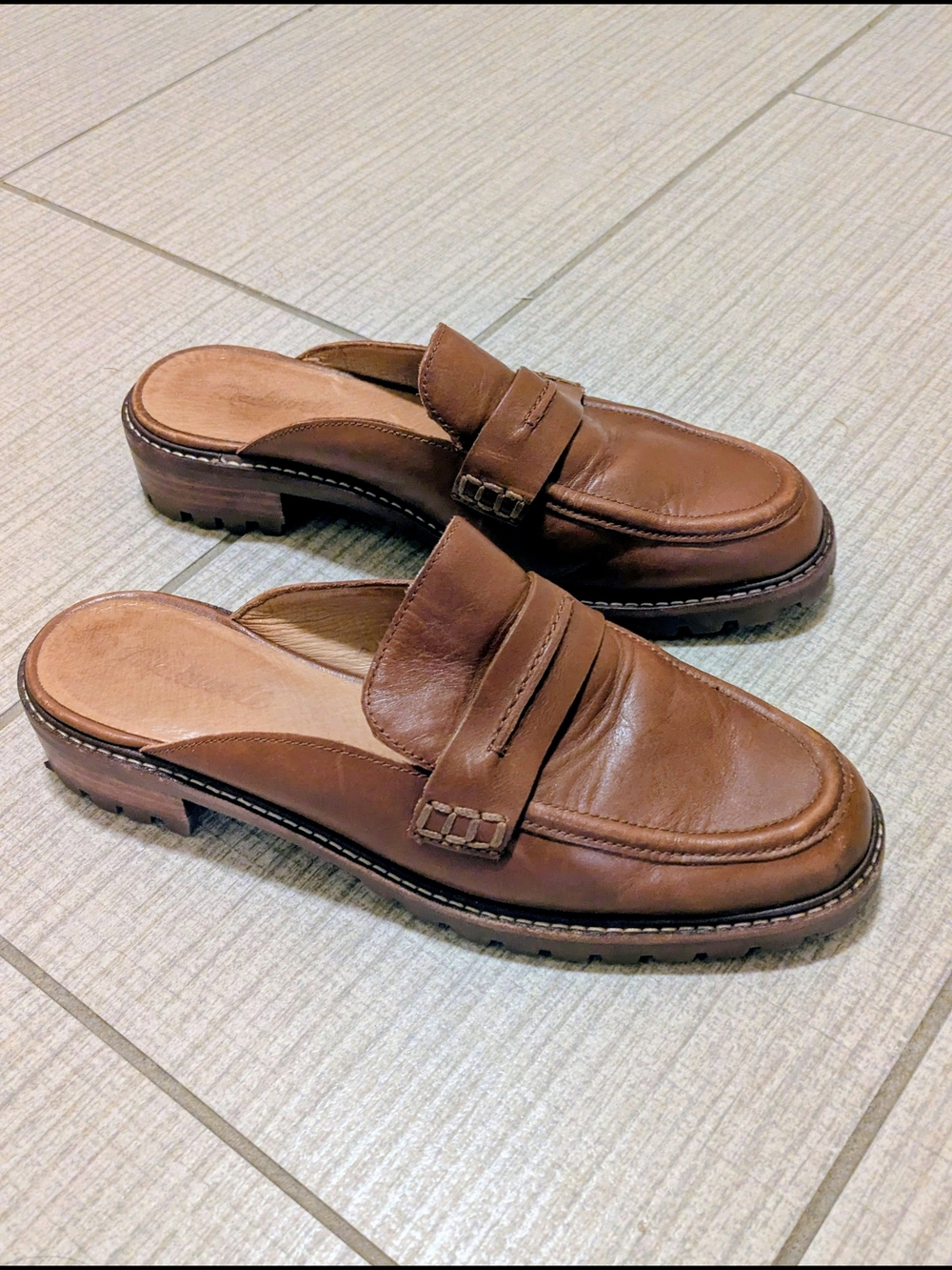 Madewell Lugsole Loafer Mules Brown Leather Size 8